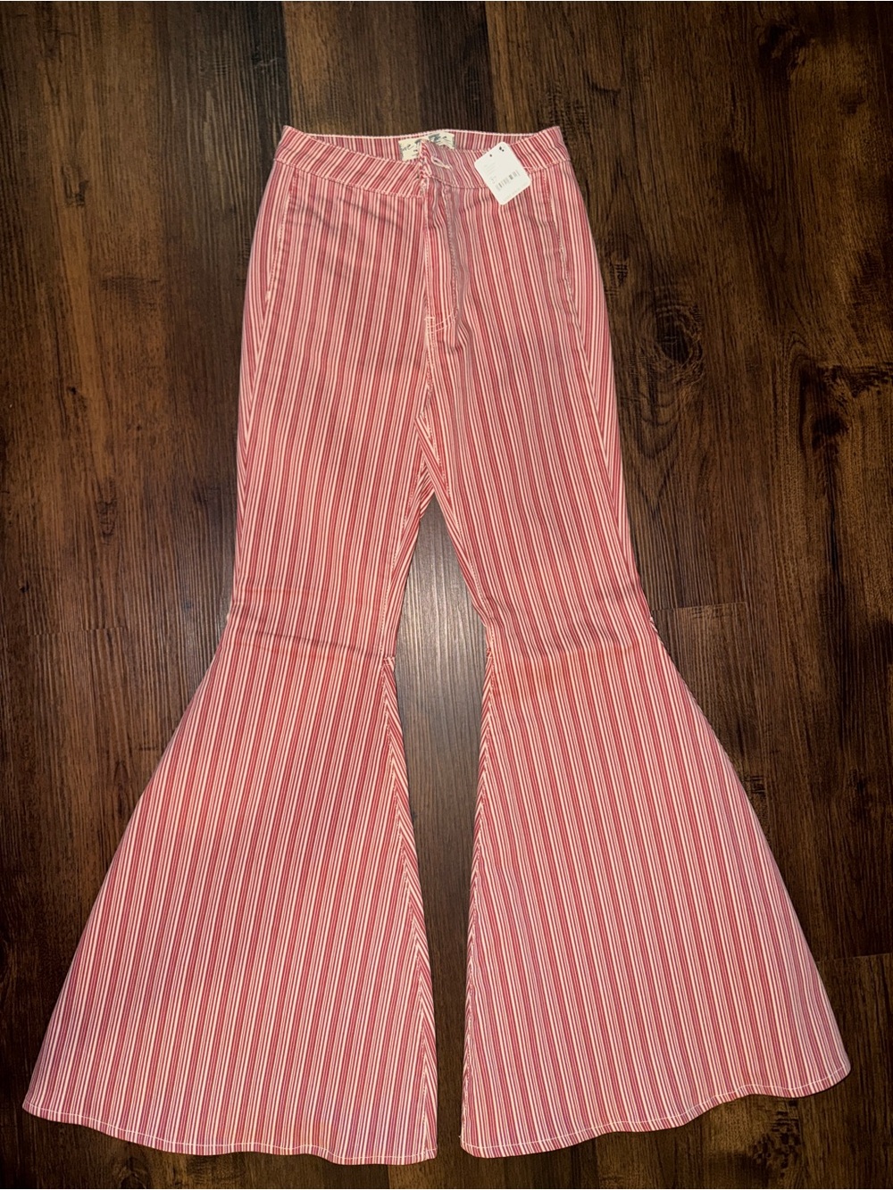 Free People Pink/Red Striped Bell-Bottom Pants